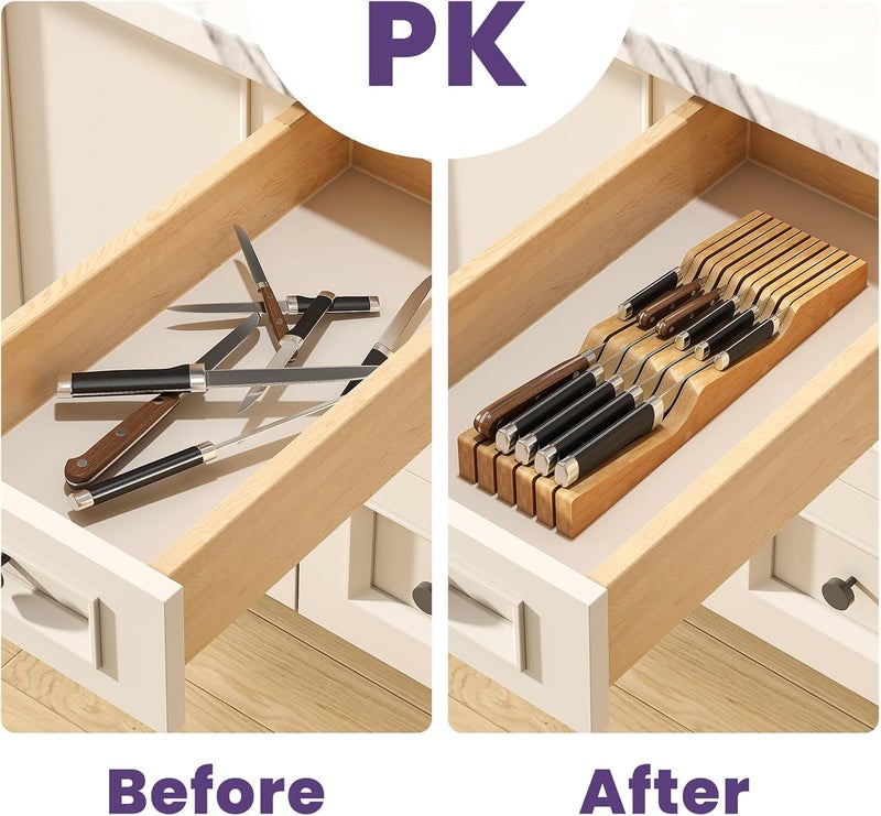 Wieghda Bamboo In-Drawer Knife Block for 11 Knives(Not Included), Knife Drawer Organizer,Knife Holder Countertop,Block Knife Storage Organizer for Kitchen - Image 3
